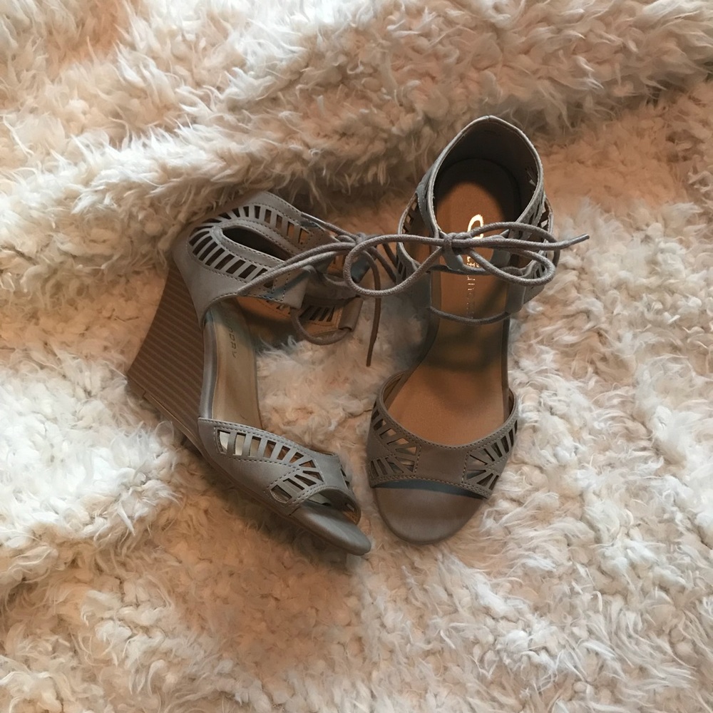 laser cut lace up wedges